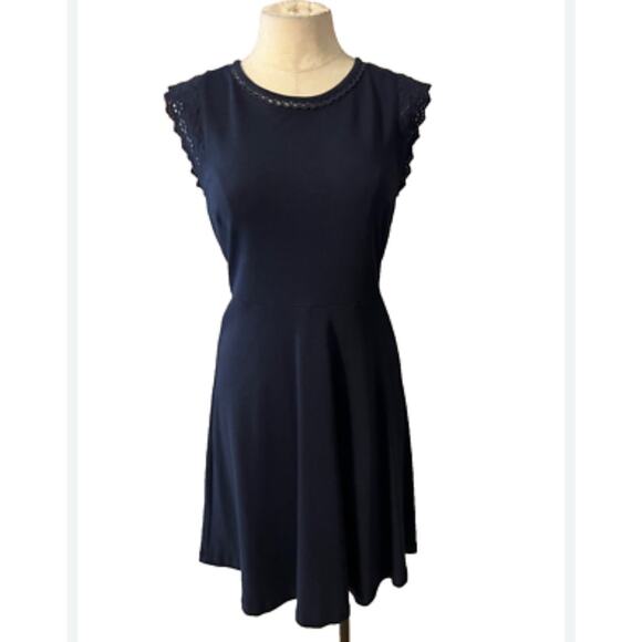 Talbots Dress Women’s Medium Navy Blue PM Cotton NEW Office Work Church Flowy - Picture 1 of 6